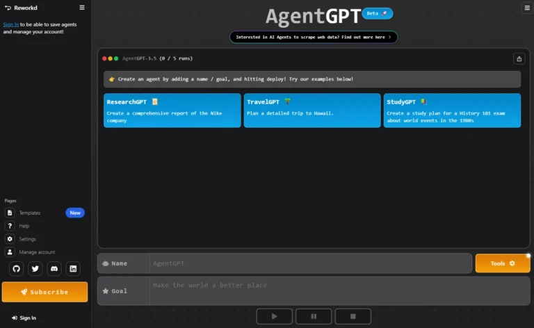 AgentGPT AI website