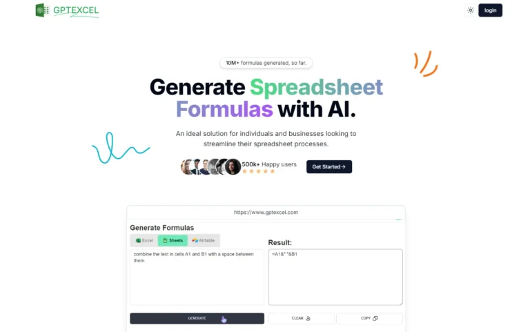 GPTExcel AI website